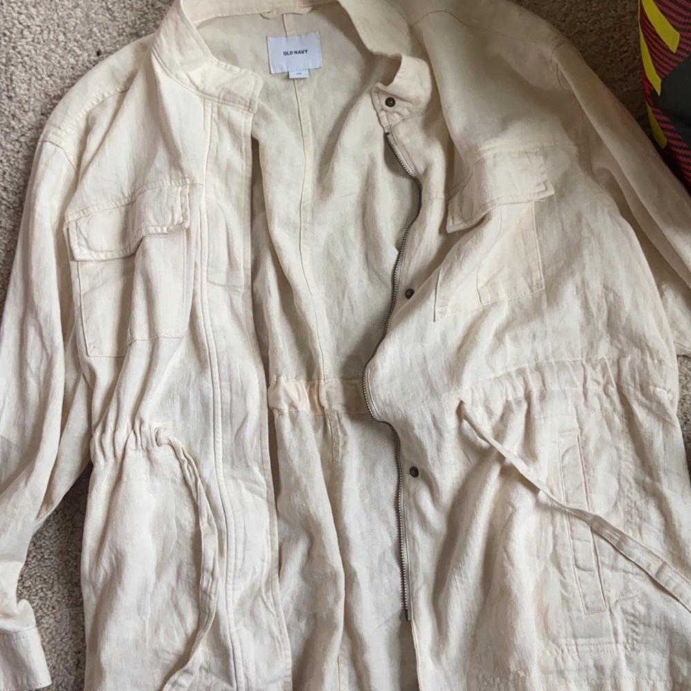 I’m of navy linen jacket